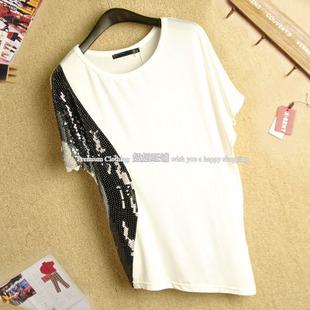 XSENT 2012夏季欧美街头女装新款三色亮片图案宽松显瘦短袖T恤
